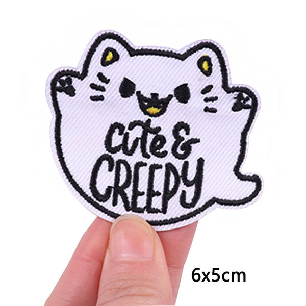 Cute & Creepy 'Spooky Ghost Cat' Embroidered Velcro Patch