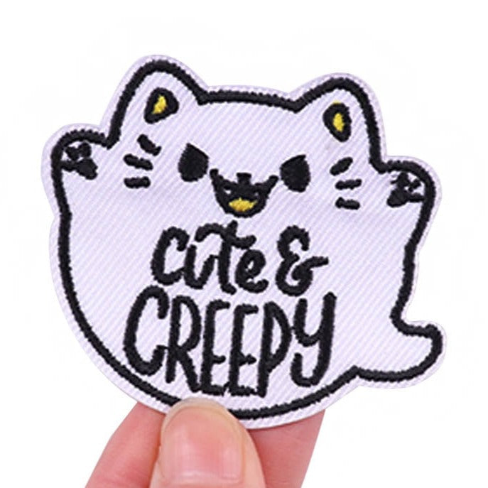 Cute & Creepy 'Spooky Ghost Cat' Embroidered Velcro Patch