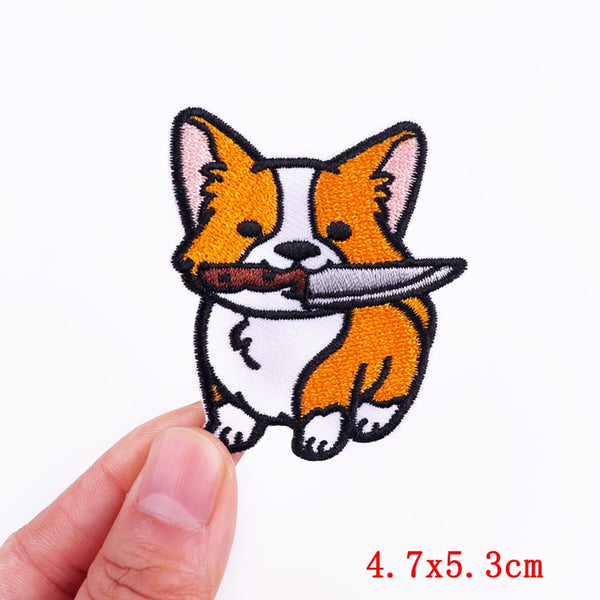 Cute 'Corgi | Knife In Mouth' Embroidered Patch