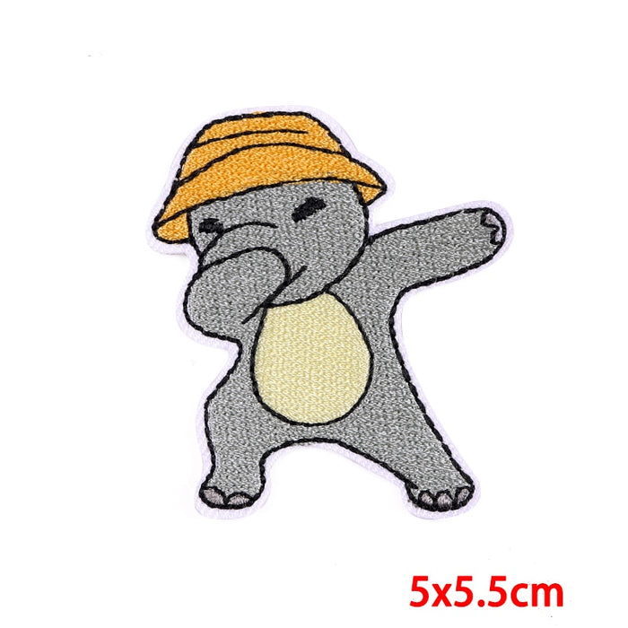 Cute Elephant 'Dabbing | Orange Hat' Embroidered Patch