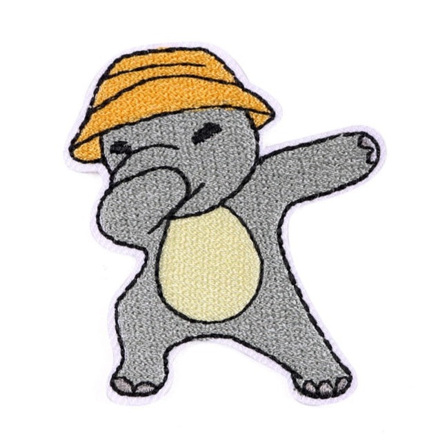 Cute Elephant 'Dabbing | Orange Hat' Embroidered Patch
