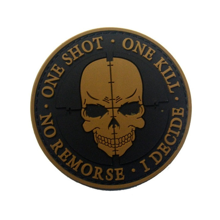 Skull 'One Shot One Kill No Remorse I Decide | 3.0' PVC Rubber Velcro Patch