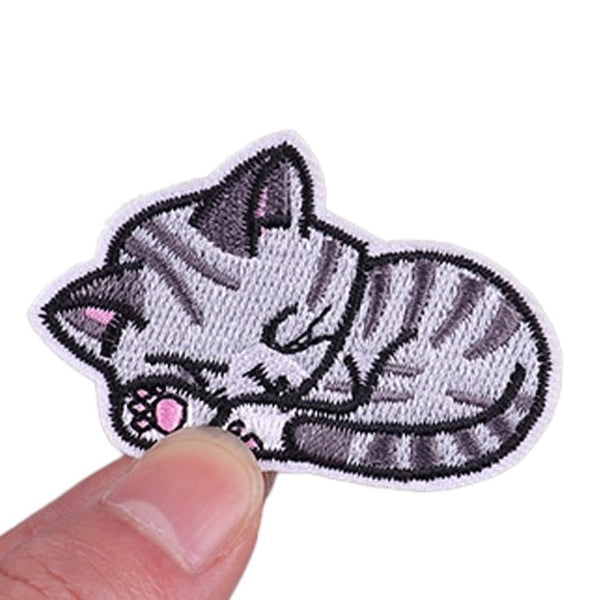 Cute Cat 'Gray Striped | Sleeping' Embroidered Velcro Patch