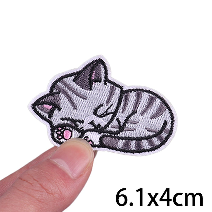 Cute Cat 'Gray Striped | Sleeping' Embroidered Velcro Patch
