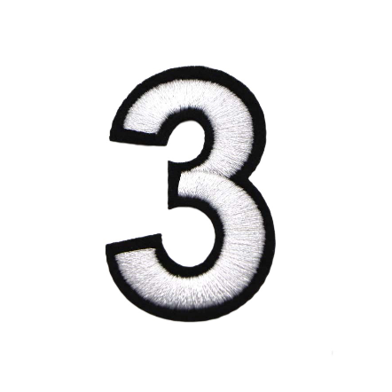 Black and White Number 'Three' Embroidered Patch