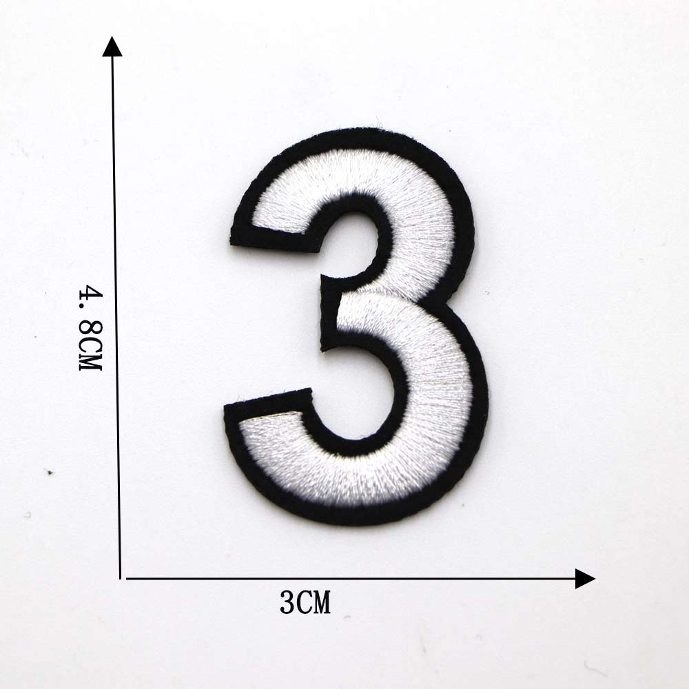 Black and White Number 'Three' Embroidered Patch