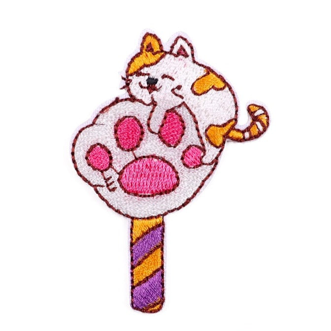 Cute Cat 'Paw Lollipop' Embroidered Patch