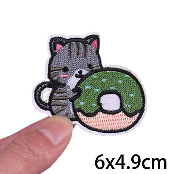 Cat 'Holding Matcha Donut' Embroidered Velcro Patch