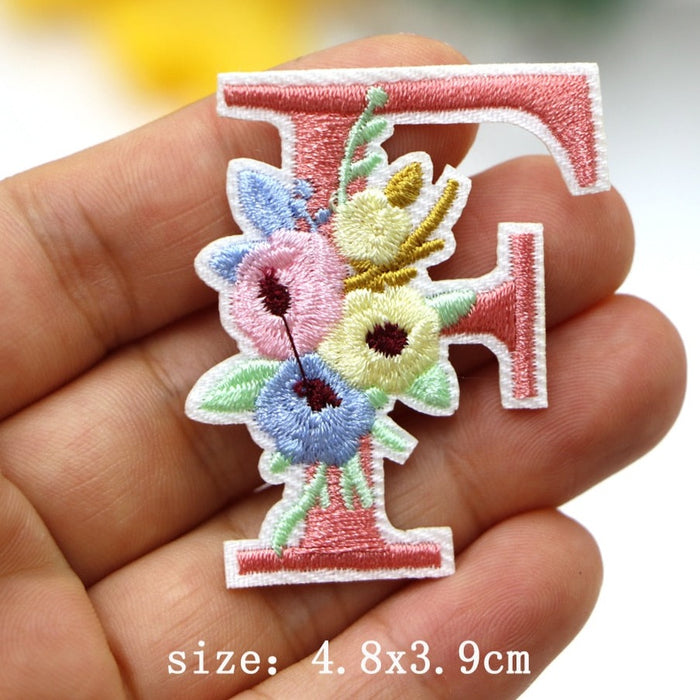 Cute 'Pink Letter F | Flowers' Embroidered Patch