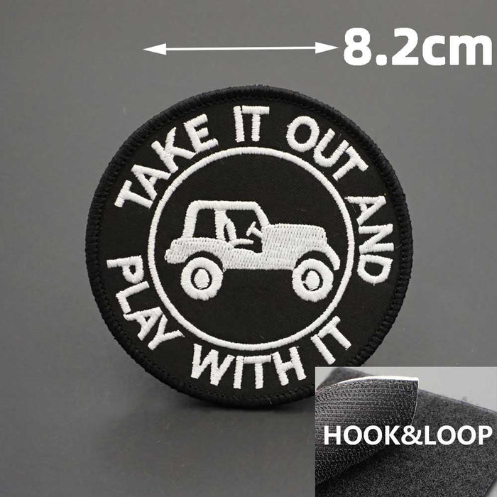 Vehicles 'Take It Out and Play With It | Jeep Wrangler' Embroidered Velcro Patch