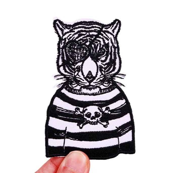 Tiger 'Wearing Eyepatch And Skull Shirt' Embroidered Patch