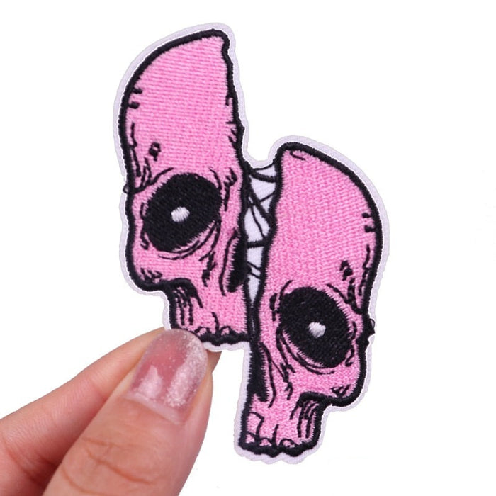 Pink Skull 'Split Face' Embroidered Patch