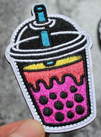 Drink 'Boba Milk Tea' Embroidered Velcro Patch
