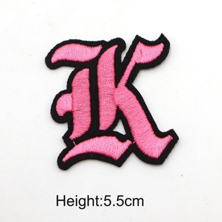 Gothic Font 'Letter K | Pink' Embroidered Patch