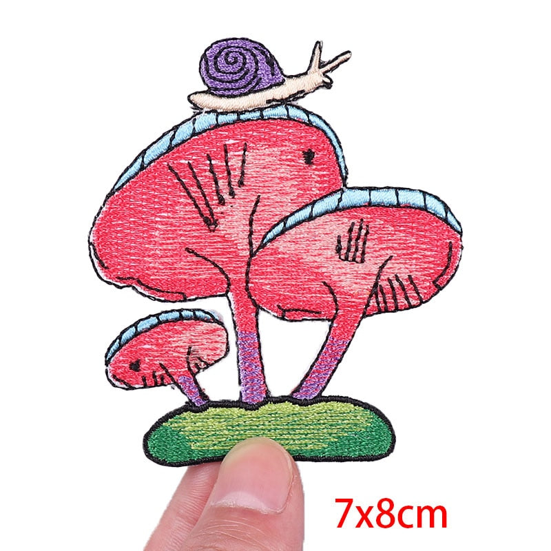 Cute 'Snail On Mushroom' Embroidered Patch
