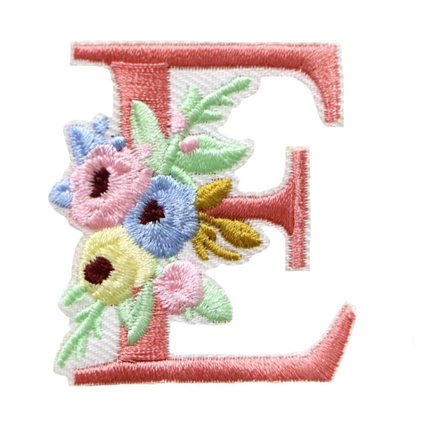 Cute 'Pink Letter E | Flowers' Embroidered Patch