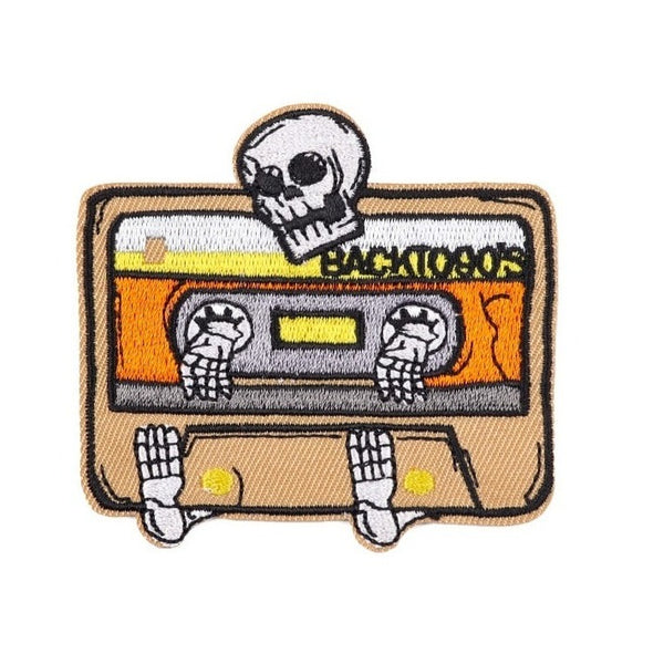 Skull Cassette Tape 'Back to 90's' Embroidered Patch