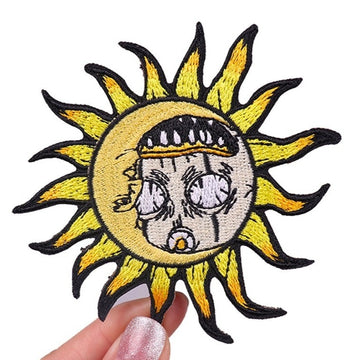 Cute 'Sun And Moon | Morty Face' Embroidered Patch