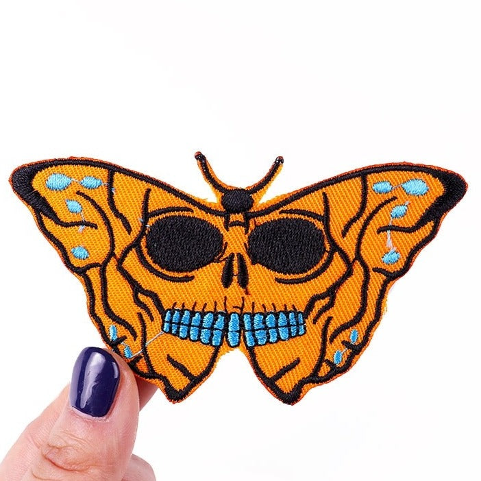 Skull x Orange Butterfly Embroidered Patch
