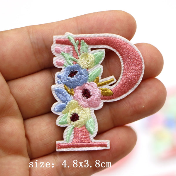 Cute 'Pink Letter P | Flowers' Embroidered Patch