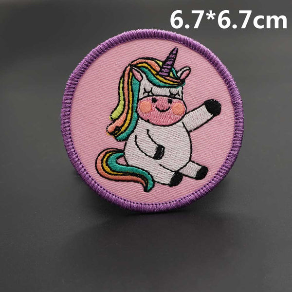 Unicorn 'Sitting | Raising Hand | Round' Embroidered Patch