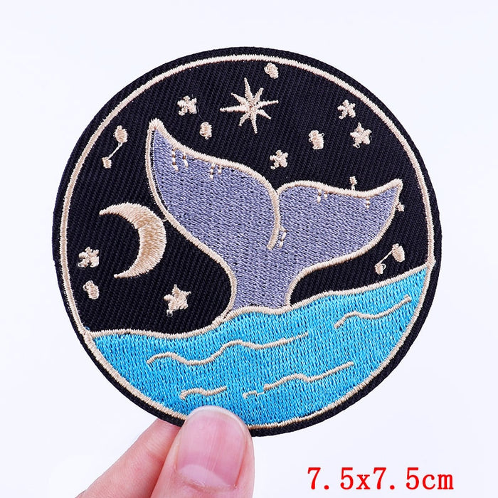 Whale Tail 'Moon And Stars' Embroidered Patch