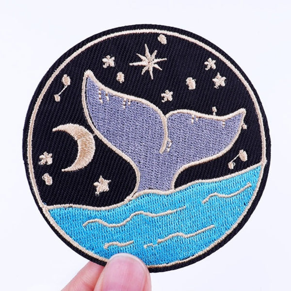 Whale Tail 'Moon And Stars' Embroidered Patch