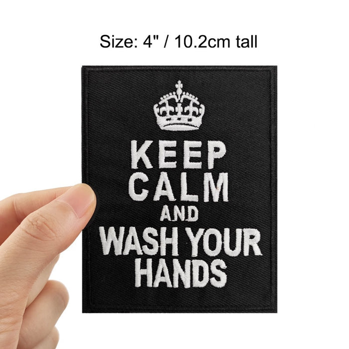 Quote 'Keep Calm And Wash Your Hands' Embroidered Velcro Patch