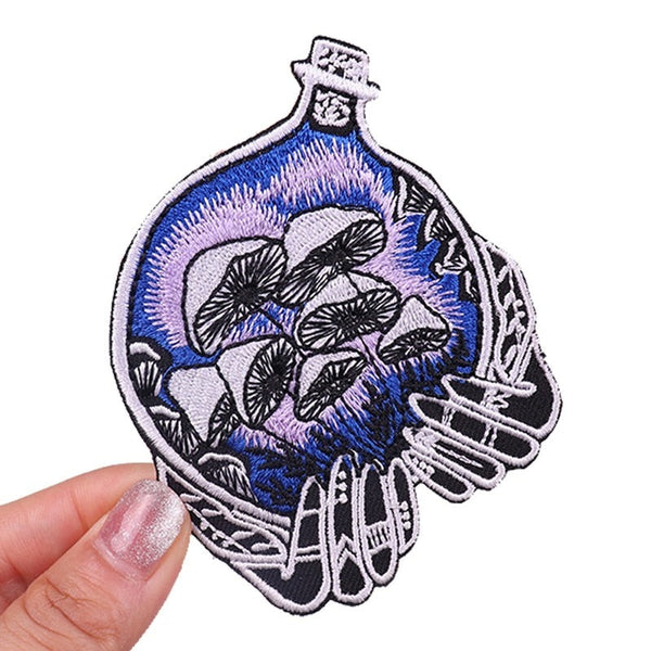 Cool 'Mushroom In A Bulb | Hands' Embroidered Patch