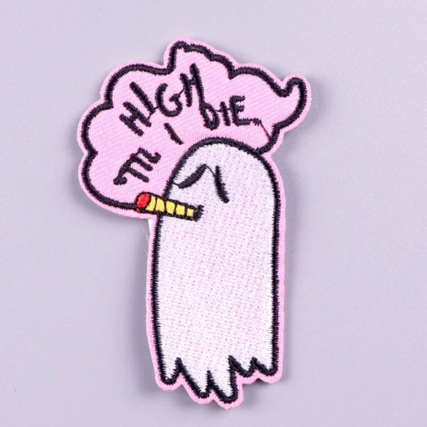 Cute Smoking Boo Ghost 'High Till I Die' Embroidered Velcro Patch