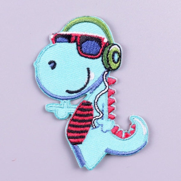 Cute 'Cool Dinosaur | Music Lover' Embroidered Velcro Patch