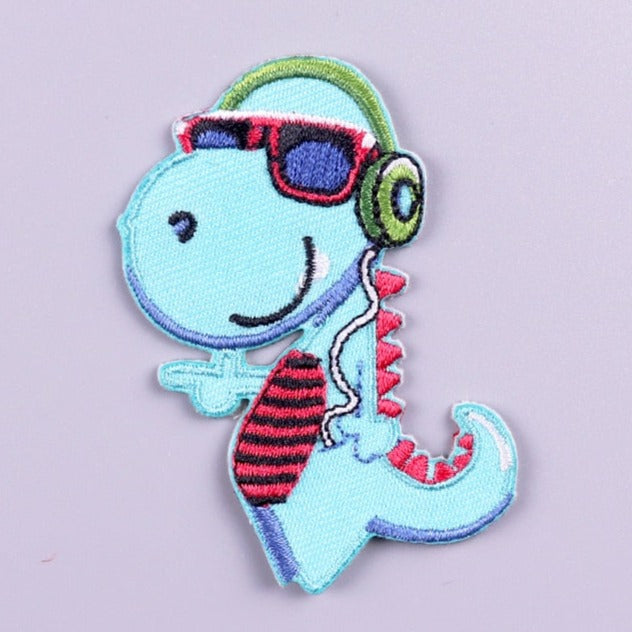 Cute 'Cool Dinosaur | Music Lover' Embroidered Velcro Patch
