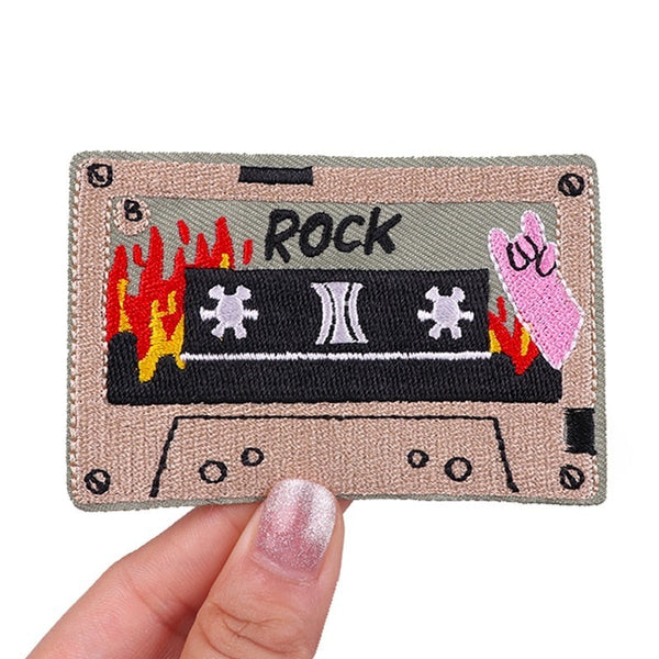 Cassette Tape 'Rock' Embroidered Patch