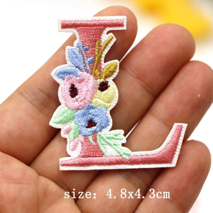 Cute 'Pink Letter L | Flowers' Embroidered Patch