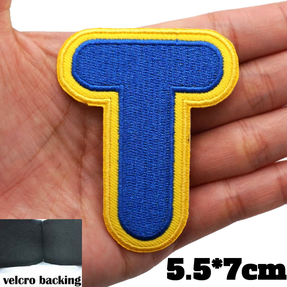 Big Letter T 'Yellow and Blue' Embroidered Velcro Patch