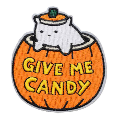 Cute 'Pumpkin Cat | Give Me Candy' Embroidered Patch