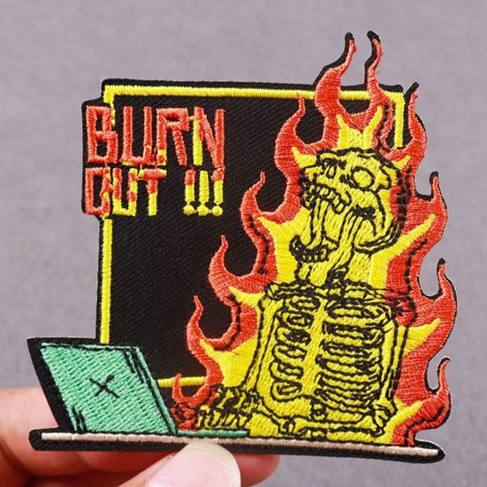 Skull 'Burn Out | Flaming Skeleton' Embroidered Patch