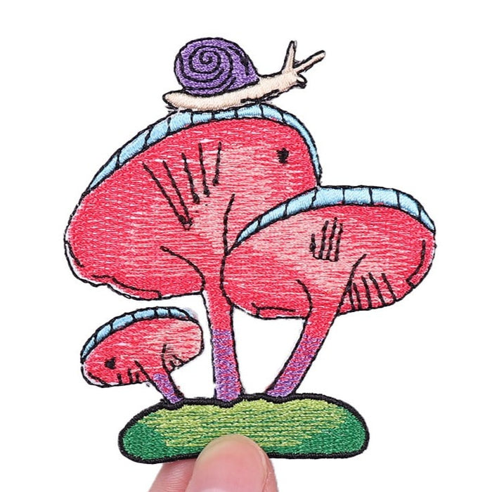 Cute 'Snail On Mushroom' Embroidered Patch