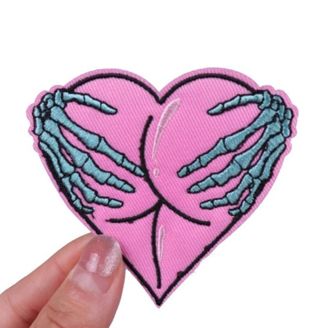 Funny 'Skeleton Hand | Butt Heart' Embroidered Patch