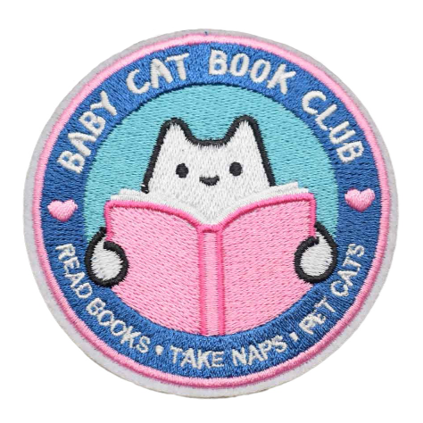 Cute 'Baby Cat Book Club' Embroidered Patch