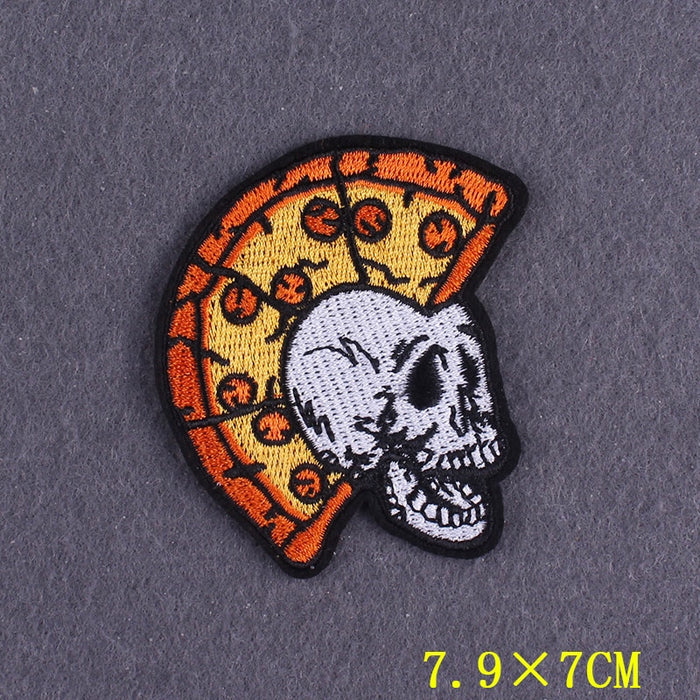 Pizza Skull Embroidered Patch