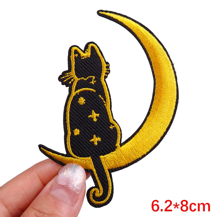 Black Cat 'Sitting On Crescent Moon' Embroidered Patch