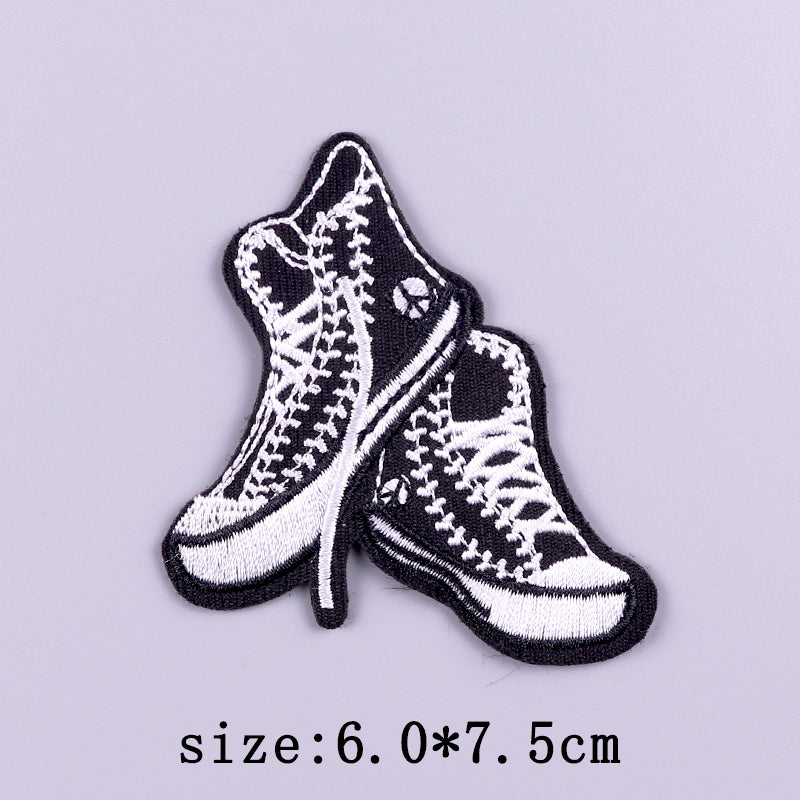 Black & White 'High Top Sneakers' Embroidered Velcro Patch