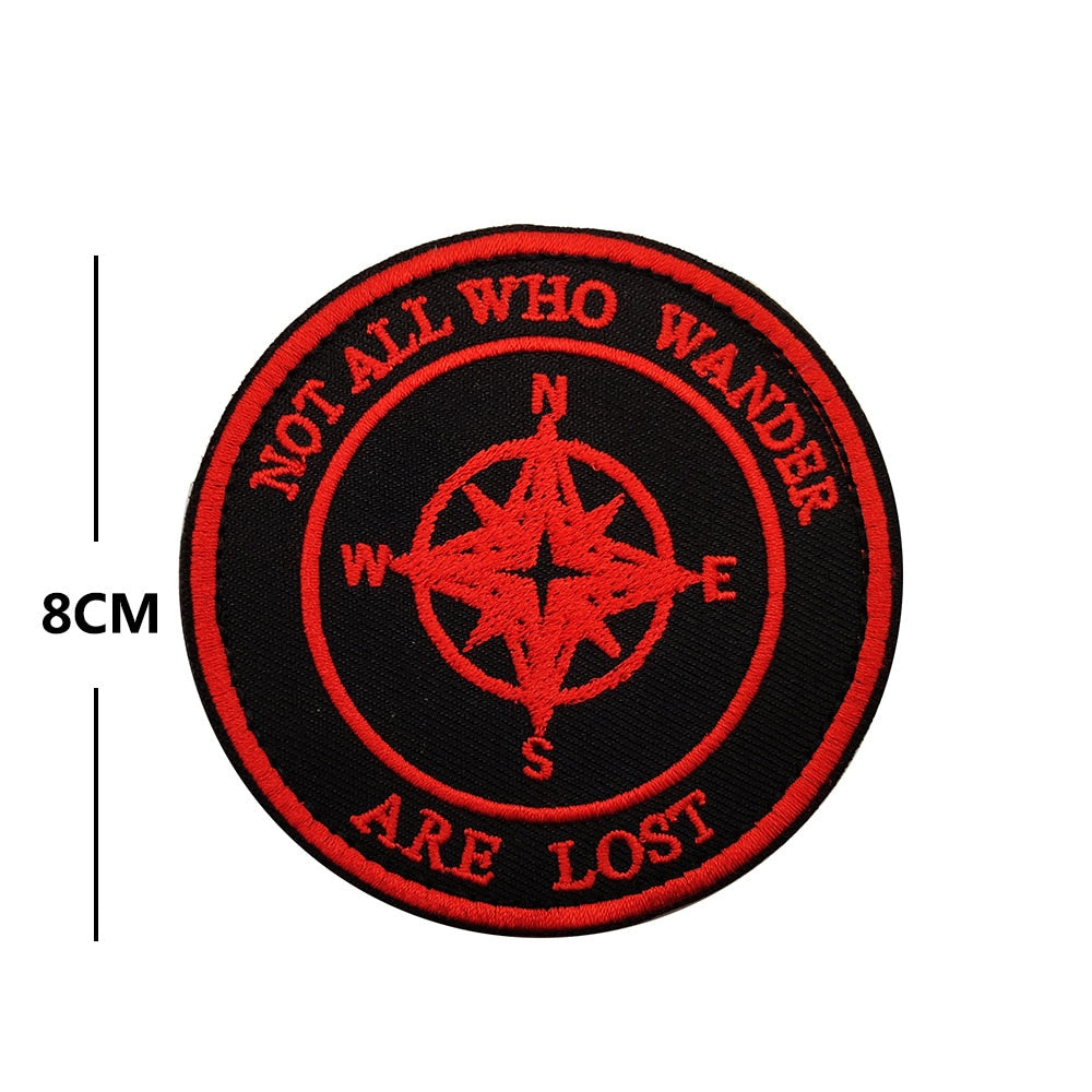 Compass 'Not All Who Wander Are Lost' Embroidered Velcro Patch