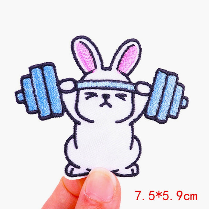 Cute Bunny 'Lifting Barbell' Embroidered Patch