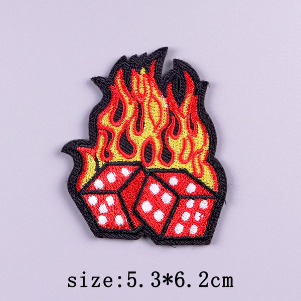 Cool 'Two Flaming Dice' Embroidered Velcro Patch