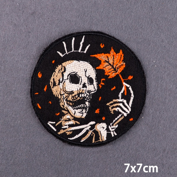 Skeleton 'Holding Maple Leaf' Embroidered Patch