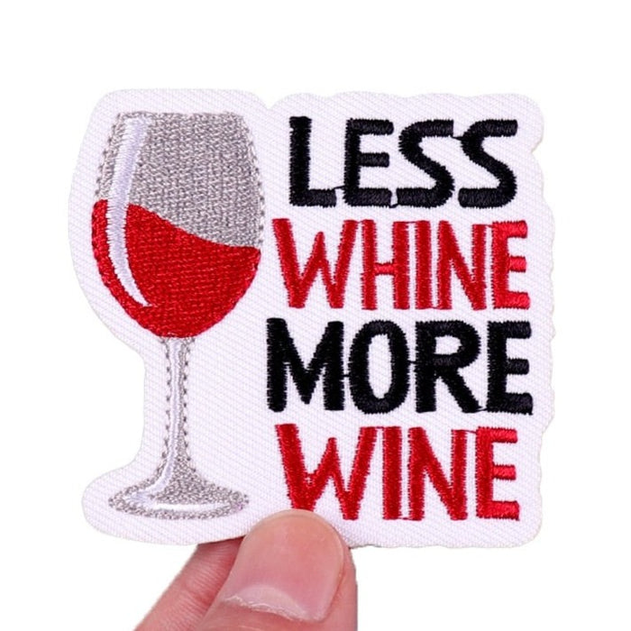 Wine Glass 'Less Whine More Wine' Embroidered Patch