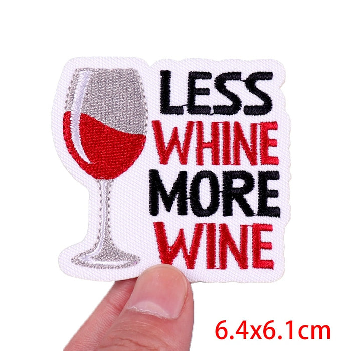 Wine Glass 'Less Whine More Wine' Embroidered Patch