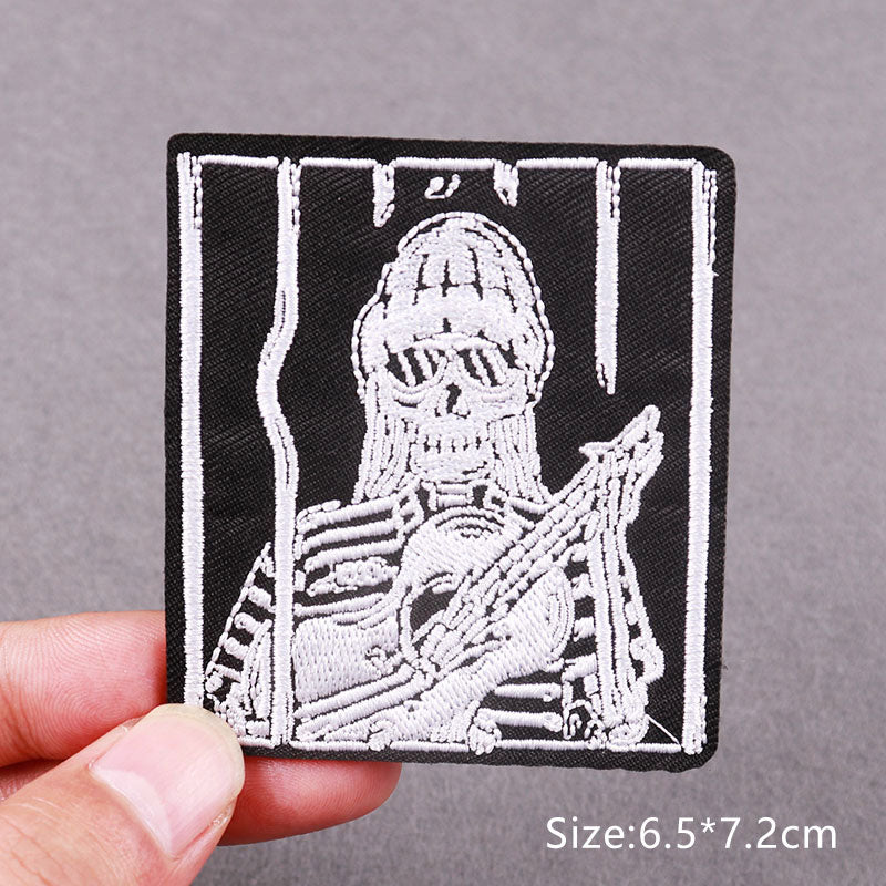Skull 'Playing Guitar' Embroidered Patch